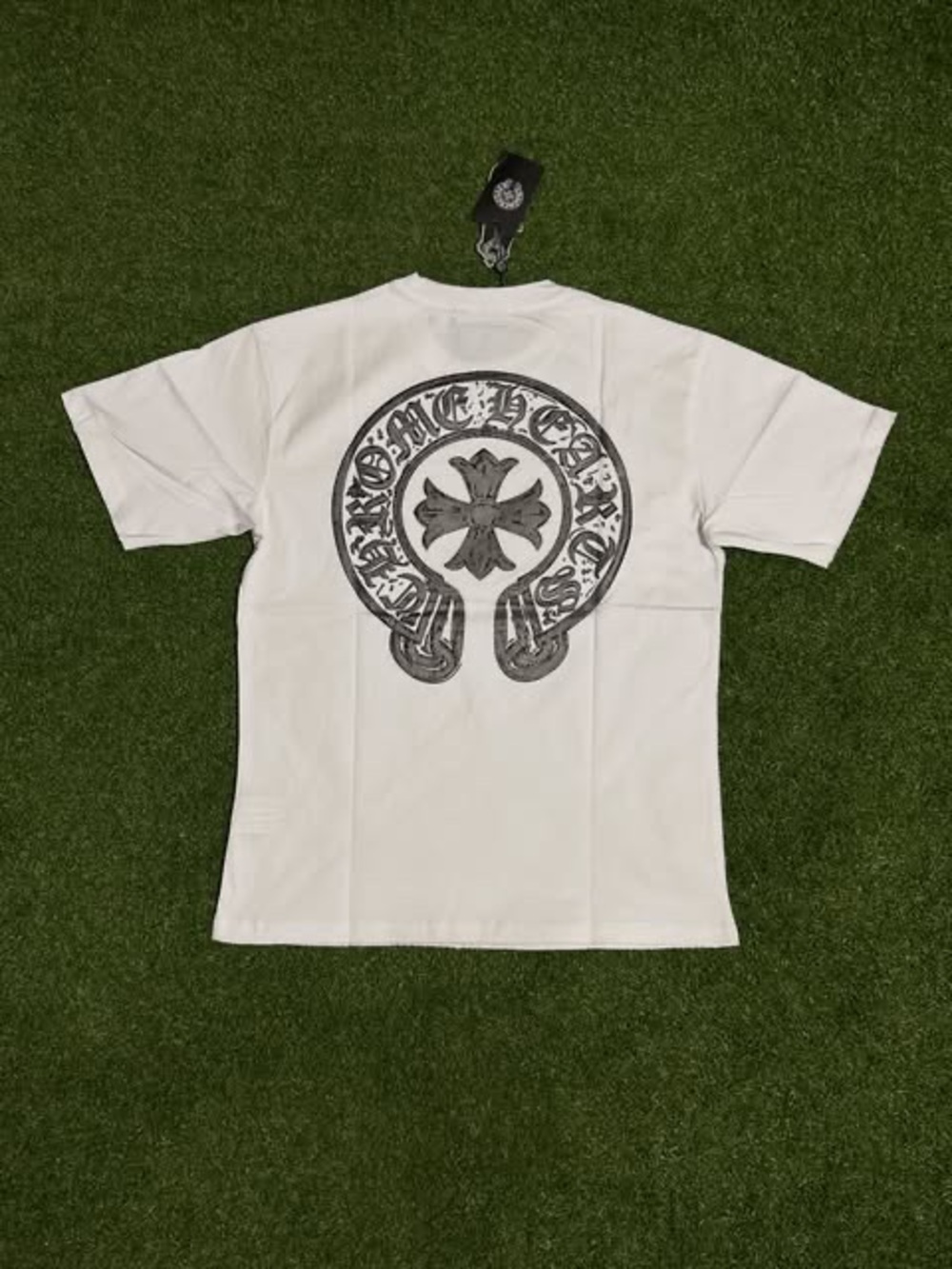 White With Silver Horseshoe Chrome Tee